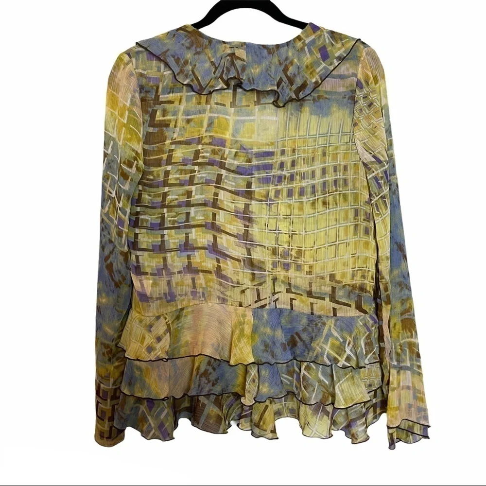 Simonton Says Watercolor Design Sheer Open Front Single Tie Front Cardigan - Picture 2 of 9